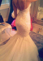 Elegant Trumpet/Mermaid Tulle Wedding Dress with Sweetheart Neckline and Beaded Court Train BM bride