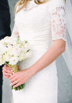 Elegant Bateau Neckline Sheath/Column Lace Wedding Dress with Long/Floor-Length Skirt BM bride