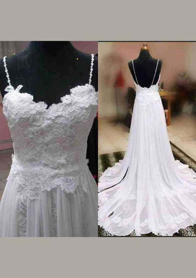 Elegant A-Line/Princess Lace Wedding Dress with Sweetheart Neckline and Court Train with Appliqued Details BM bride