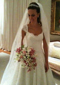 Timeless Square Neckline Sleeveless A-Line/Princess Lace Court Train Wedding Dress with Zipper and Appliqueds BM bride