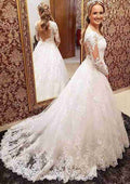 Charming A-Line/Princess Lace Wedding Dress with Graceful Court Train BM bride