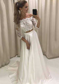Elegant Satin A-Line Wedding Dress with Off-the-Shoulder Neckline and Lace Accents BM bride