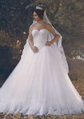 Charming Lace A-Line Wedding Dress with Strapless Bodice and Beaded Detailing BM bride