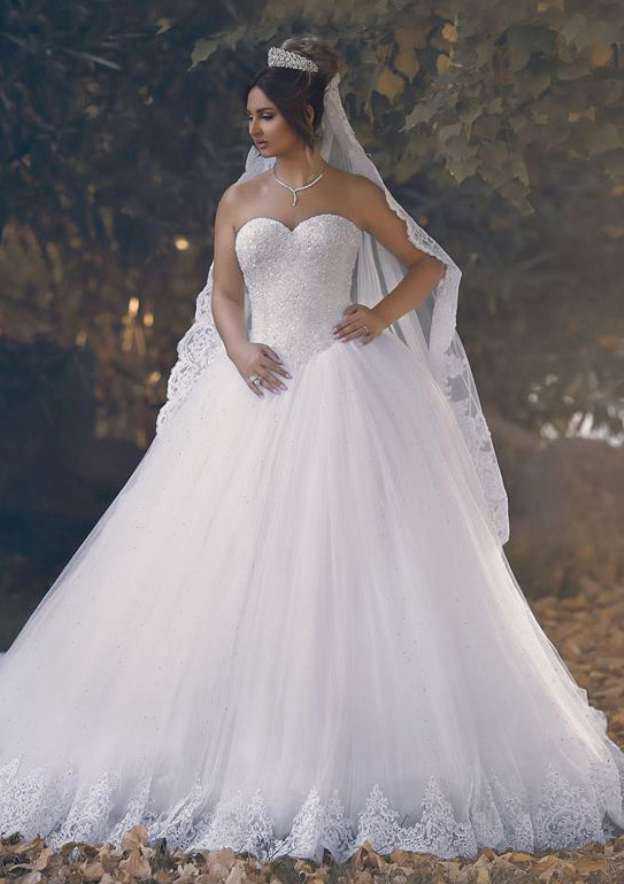 Charming Lace A-Line Wedding Dress with Strapless Bodice and Beaded Detailing BM bride