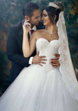 Charming Lace A-Line Wedding Dress with Strapless Bodice and Beaded Detailing BM bride