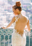 Sophisticated Trumpet/Mermaid Lace Wedding Dress with Sweetheart Neckline and Elegant Court Train with Appliques BM bride