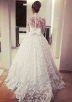 Beautiful A-Line/Princess Lace Wedding Dress with Bateau Neckline and Bowknot Court Train BM bride