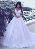 Beaded Lace A-Line Wedding Dress with Bateau Neckline and Chic Court Train BM bride