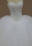 Elegant Beaded Tulle Ball Gown Wedding Dress with Strapless Bodice and Court Train BM bride