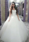 Elegant Beaded Tulle Ball Gown Wedding Dress with Strapless Bodice and Court Train BM bride