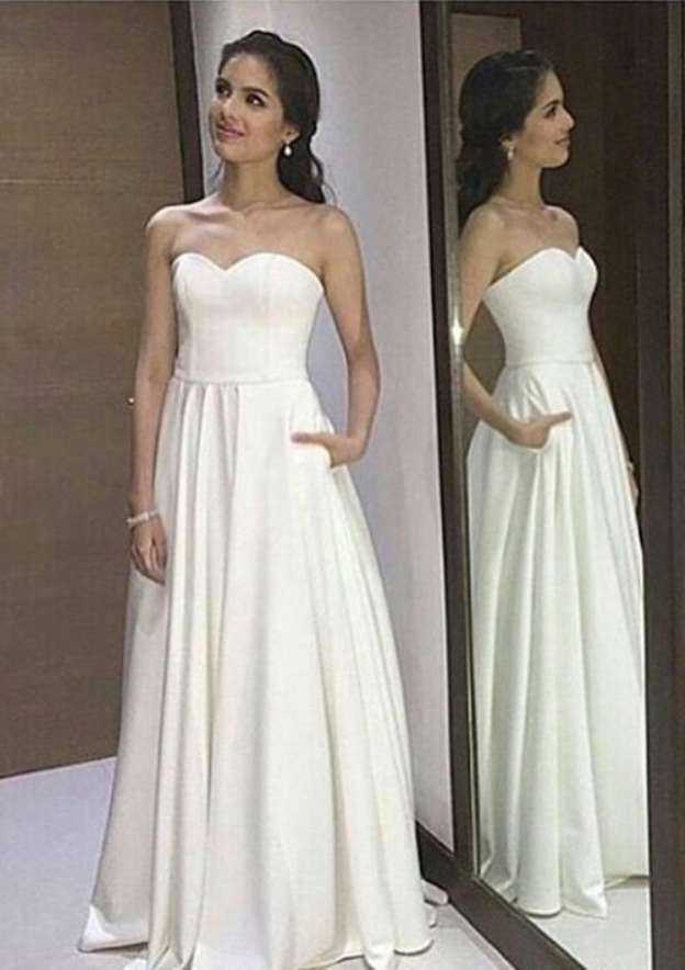 Graceful Chiffon A-Line Wedding Dress with Strapless Bodice and Flowing Sweep Train BM bride