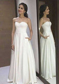 Graceful Chiffon A-Line Wedding Dress with Strapless Bodice and Flowing Sweep Train BM bride