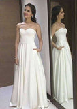 Graceful Chiffon A-Line Wedding Dress with Strapless Bodice and Flowing Sweep Train BM bride