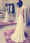 Charming Chiffon A-Line Wedding Dress with Elegant V-Neckline and Sweep Train BM bride