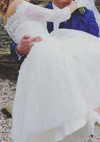Refined Tulle A-Line/Princess Knee-Length Wedding Dress with Bateau Neckline and Delicate Lace Embellishments BM bride