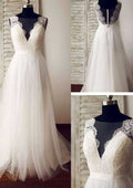 Chic Bateau Neck Tulle Wedding Dress with Elegant Lace Adornments and Court Train, A-Line/Princess Silhouette BM bride