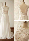 Lace A-Line/Princess Bateau Wedding Dress with Sweep Train in Chiffon BM bride