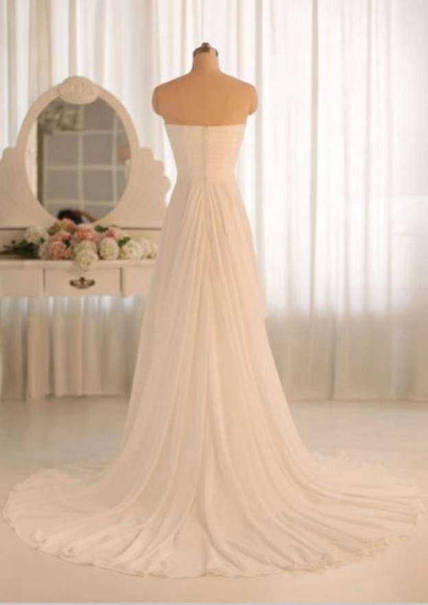 Beautiful Chiffon A-Line Wedding Dress with Strapless Bodice and Pleated Detail BM bride
