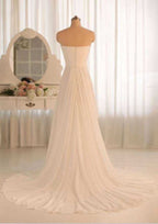Beautiful Chiffon A-Line Wedding Dress with Strapless Bodice and Pleated Detail BM bride