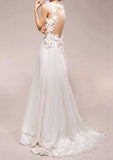 Sophisticated V-Neck Lace Wedding Dress with Sweep Train and Sparkling Beaded Accents in A-Line/Princess Style BM bride