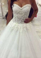 Beautiful Lace A-Line Wedding Dress with Strapless Bodice and Appliques BM bride