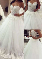 Beautiful Lace A-Line Wedding Dress with Strapless Bodice and Appliques BM bride
