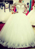 Sophisticated Bateau Neckline Lace A-Line Wedding Dress with Long/Floor-Length Skirt BM bride