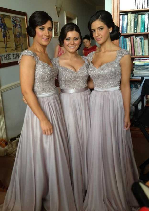 Sexy Silver Lace Chiffon Dress With Sequins, Beads, Sleeveless, V-Neck BM bride