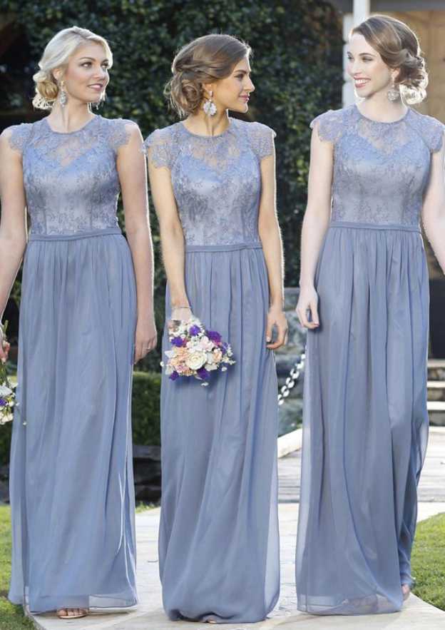 Floor-Length Chiffon Bridesmaid Dress, A-Line/Princess Cut, Sleeveless, Scoop Neck, With Appliqued And Zipper Back BM bride