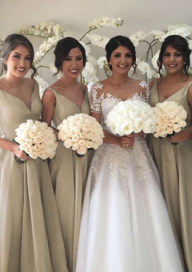Sweep Train Taffeta Bridesmaid Dress, A-Line/Princess Style, Sleeveless, V-Neck, With Zipper Back BM bride