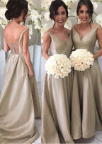 Sweep Train Taffeta Bridesmaid Dress, A-Line/Princess Style, Sleeveless, V-Neck, With Zipper Back BM bride