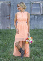 Asymmetrical Chiffon Bridesmaid Dress, A-Line/Princess Cut, Sleeveless, Bateau Neck, With Appliqued BM bride