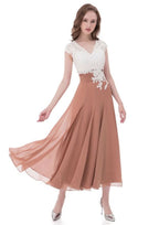 Chiffon Mother of the Bride Dress A-Line/Princess V-Neck Tea-Length with Lace BM bride