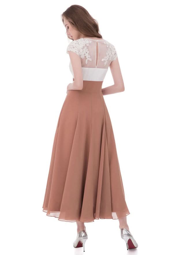 Chiffon Mother of the Bride Dress A-Line/Princess V-Neck Tea-Length with Lace BM bride