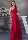 Floor-Length Chiffon Bridesmaid Dress, A-Line/Princess Style, One-Shoulder, With Flowers BM bride