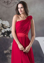 Floor-Length Chiffon Bridesmaid Dress, A-Line/Princess Style, One-Shoulder, With Flowers BM bride