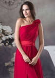 Floor-Length Chiffon Bridesmaid Dress, A-Line/Princess Style, One-Shoulder, With Flowers BM bride