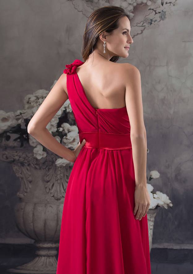 Floor-Length Chiffon Bridesmaid Dress, A-Line/Princess Style, One-Shoulder, With Flowers BM bride