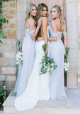 Floor-Length Chiffon Bridesmaid Dress, A-Line/Princess Cut, Off-The-Shoulder, With Pleats BM bride