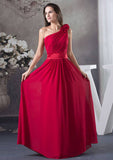 Floor-Length Chiffon Bridesmaid Dress, A-Line/Princess Style, One-Shoulder, With Flowers BM bride