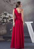 Floor-Length Chiffon Bridesmaid Dress, A-Line/Princess Style, One-Shoulder, With Flowers BM bride