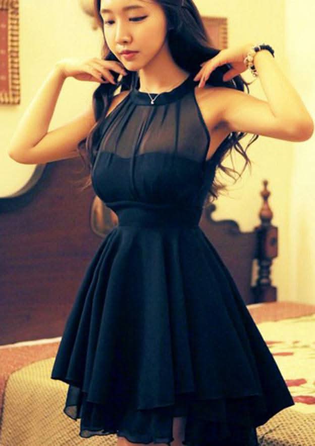 Elegant A-Line Halter Sleeveless Mini Chiffon Homecoming Dress BM bride