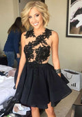 Lovely Chiffon Cocktail Dress A-Line Bateau Mini With Appliqued Details BM bride