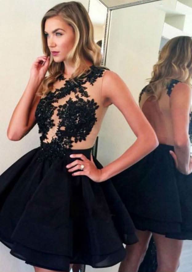 Lovely Chiffon Cocktail Dress A-Line Bateau Mini With Appliqued Details BM bride