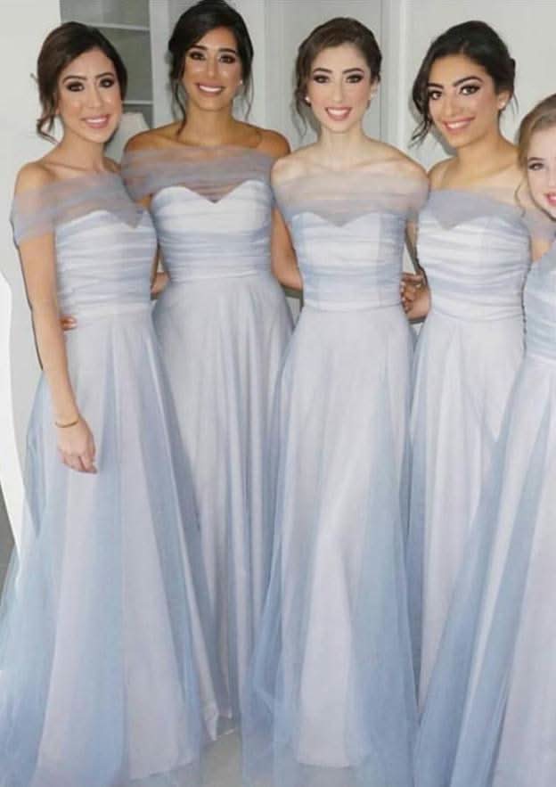 Floor-Length Tulle Bridesmaid Dress, A-Line/Princess Shape, Off-The-Shoulder BM bride