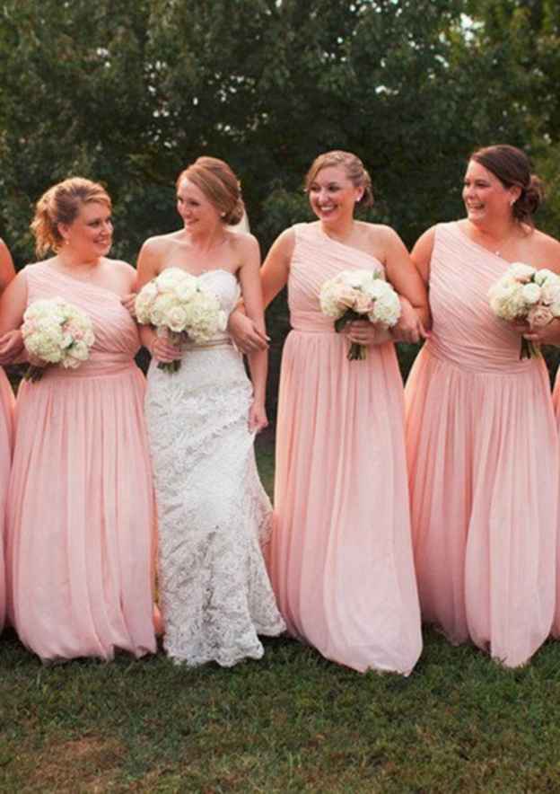 Floor-Length Chiffon Bridesmaid Dress, A-Line/Princess, One-Shoulder, With Pleats BM bride