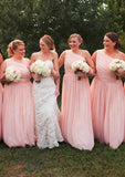 Floor-Length Chiffon Bridesmaid Dress, A-Line/Princess, One-Shoulder, With Pleats BM bride