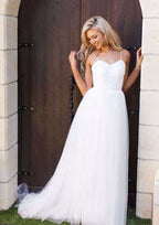 Sweetheart Lace A-Line/Princess Wedding Dress with Long/Floor-Length Tulle Skirt BM bride