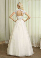 Lace High-Neck Tulle A-Line/Princess Wedding Dress with Long/Floor-Length Skirt BM bride