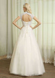 Lace High-Neck Tulle A-Line/Princess Wedding Dress with Long/Floor-Length Skirt BM bride